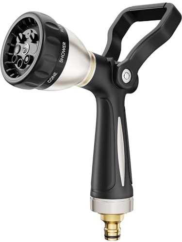 FANHAO Heavy Duty Fireman's Hose Gun, Metal Garden Hose Spray Gun with 8 Spray Patterns,High Pressure Hose Nozzle with Lever Control and Non-Slip Grip to Water Lawns & Plants, Wash Cars & Clean