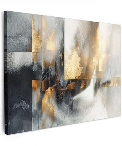 MuchoWow© Cuadros Salon Modernos 70x50 cm Adornos Pared Decorativos Dormitorio Lienzo Pinturas Quadro Decoración Arte - Oro - Plata - Abstracto