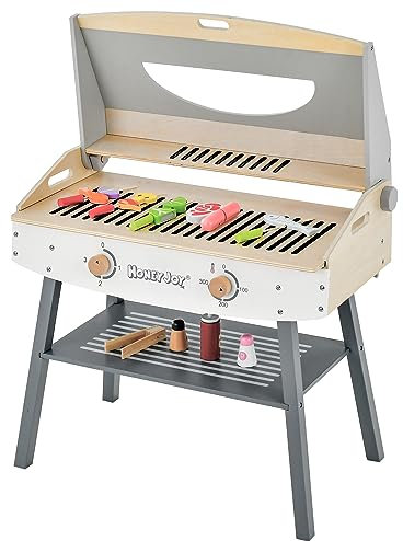 GYMAX Giocattolo da Barbecue per Bambini, Set da Barbecue con Pinze, 4 Spiedi, 9 Alimenti e 3 Condimenti, Gioco da Barbecue con Spazio di Archiviazione, Regalo Educativo per Ragazzi e Ragazze