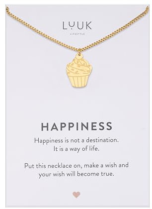 LUUK LIFESTYLE Kette mit Anhänger, Schmuckgeschenk, filigrane Damen Halskette aus robustem Edelstahl, wasserfest & langlebig, Halskette mit Cupcake I Muffin, gold
