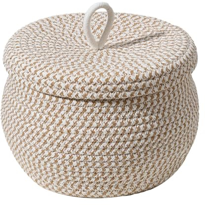 Boho Baumwollseil Körbchen Geflochten, Klein Korb Geflochten Seil Aufbewahrungskorb Gewebte Korb Rund Baumwollseilkorb Mit Deckel, Gewebte Körbe Zur Aufbewahrung Von Spielzeug, Garn Und Kleinigkeiten