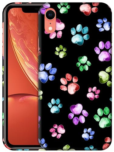 GlamCase for iPhone XR, iPhone XR Case - Dog Cat Paw Watercolour Print Design Printed Slim Fit Cute Plastic Hard Snap on Protective Designer Back Phone Case/Cover for iPhone XR.