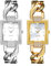 JewelryWe Damenuhr Glitzer Rechteckig Uhr: 2 Stück Damen Elegant Strass Analog Quarz Armbanduhr Frauen Panzerkette Metallarmband Lässige Uhren mit Eckigem Zifferblatt