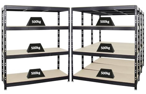 PROREGAL Mega Deal | 4X Profi Schwerlastregal Rhino | HxBxT 180x160x60cm | 4 Spanplatten-Ebenen 16mm | Fachlast 500kg | Schwarz | Garagenregal, Lagerregal, Steckregal, Weitspannregal, Werkstattregal