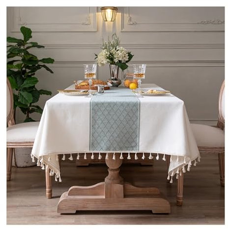 AMDXD Tovaglia stile 1, griglia rombo con nappa, tovaglia in poliestere, per tavolo da giardino, protezione per tutto l'anno, 90 x 90 cm