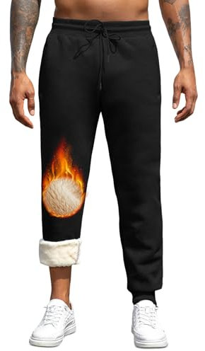 Vorvowry Mens Fleece Lined Joggers Loose Fit Sweatpants Thermal Causal Cotton Tracksuit Bottoms Winter Warm Plush Trousers Pants L Legging Black