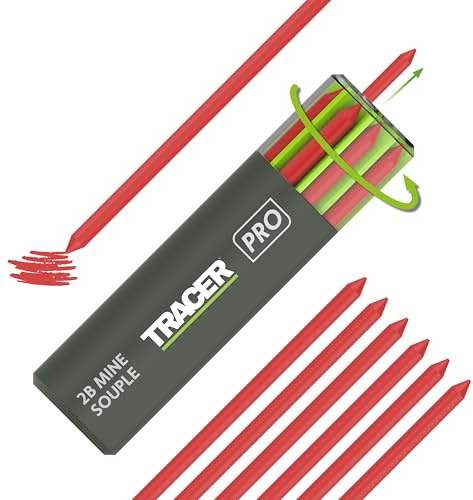 Tracer Rote Ersatzminen 5,2 mm | 6er-Set Minen für Tischlerbleistift | Passgenau für Tracer Profi Tischlerbleistift – rote Mine für kontrastreiche Markierungen auf hellen & dunklen Flächen