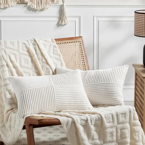 FDTERN 2er Set Creme Weiß Kordsamt Kissenbezug 50x70CM Weich Moderne Dekorative Kissenbezüge Kissenhülle Dekokissenbezug Sofakissen Dekokissen Boho Deko für Sofa Schlafzimmer Wohnzimmer Bett