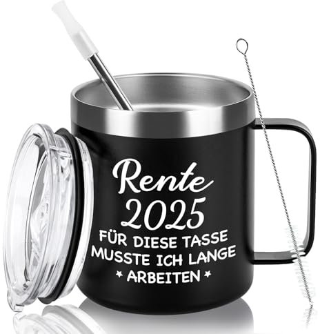 Livole Ruhestand Geschenk für Männer, Kollegen, Chef, Ihn, Rentner Geschenk Mann - Rente 2025 für Diese Tasse Musste Ich Lange Arbeiten - Rentner Tasse, 350ml Camping Tasse, Kaffeebecher to go Thermo