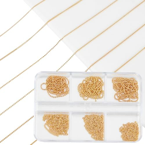 NICENEEDED 6 Strips Nail Chains, 3D Nail Art Charms Gold Nail Charms Nail Metal Punk Nail Studs, Jewelry Accessory Nails Supply for Women DIY Manicure Tips Decor
