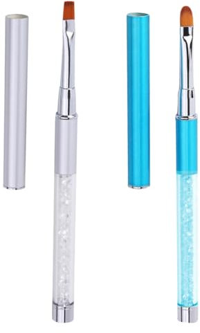 2 Pièces Pinceau à Ongles, Pinceaux à Ongles Ovales et Plats en Gel avec Manche en Strass, Conception D'ongle en Gel UV, Pinceau à Ongles en Gel, Outils D'art D'ongle, pour la Conception de Nail Art