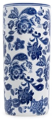Assorted Collections Porte-parapluie en céramique, 45,7 cm de haut, motif floral blanc et bleu, support de canne de marche, pot de fleurs d'intérieur, décoration d'entrée, accents élégants pour la