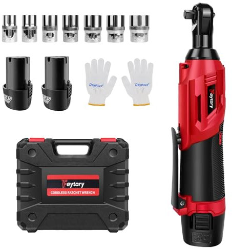 DayPlus Chiave a cricchetto elettrica da 12 V con batteria da 2 × 1,5 Ah, chiave a cricchetto a batteria da 40 Nm, azionamento Sq, 2300 RPM, set di chiavi a cricchetto elettriche con 7 prese, borsa