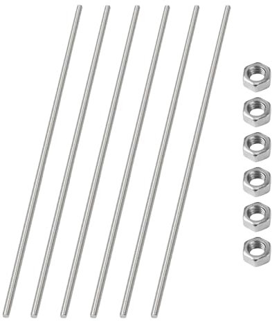 HiPicco M4 x 150mm Fully Threaded Rod & Studs, 304 Stainless Steel Right Hand Threads Rods, M4-0.7 Thread Pitch for Anchor Bolts, Clamps, Hangers and U-Bolts 6pcs 【with Nuts】