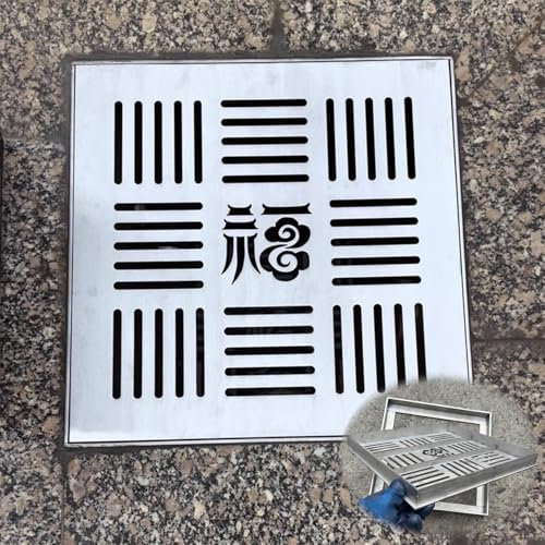 Canalón de desagüe, desagüe de Piso de Ducha Cuadrado con Rejilla de Cubierta extraíble, 15 x 15/20 x 20/25 x 25/30 x 30/40 x 40 cm, Zanja de Drenaje para Camino de Entrada, Rejillas decorat