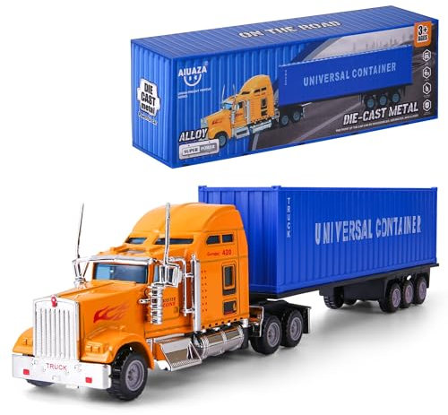 AIUAZA 1/65 LKW Modell Abnehmbarer Frachtcontainer Kinderspielzeug Legierung Semi Truck Anhänger Spielzeug für Jungen