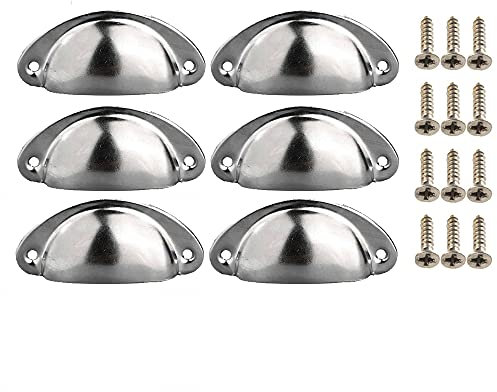 Epaing Cabinet Cup Handle Chrome Shell Shape Screw Spacing Furniture Pull Suitable for Kitchen Cupboard Door, Dresser Drawer, Bathroom Wardrobe (6PCS, Chrome)
