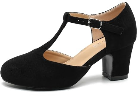 Women's T Strap Mary Jane Shoes Mid Block Chunky Heel Buckle Dress Pumps