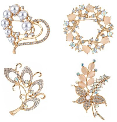 Weenwill Broches pour Femme,4 PCS Broche en Perles De Strass Broche en Cristal De Fleur avec Strass,Broches Femme Vetement pour Bouquet de Mariage,Anniversaire,Bal,Fête,Corsage