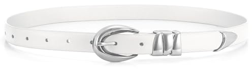 JasGood Damen Ledergürtel Mode Goldschnalle Schmaler Gürtel Damen für Jeans Hosen Kleider Damengürtel,Weiß,110cm