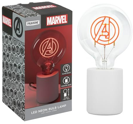 Paladone Marvel Avengers Decorative LED Neon Bulb Lamp - E27 Glass Lightbulb, Officially Licensed Superhero Gift, Fun Light for Bedrooms & Homes, Red