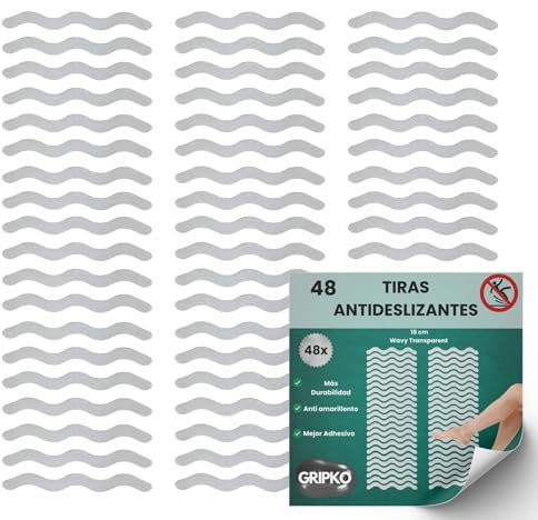 Gripko - 48 Pegatinas Antideslizantes Bañera Transparente 18cm - Antideslizante Ducha Ondulado, Pegatinas Bañera Bebe y Mayores, Antiresbalante Adhesivo Mejorado, Baño Seguro - Tiras Invisibles
