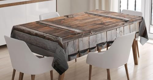 Tischdecke Outdoor Retro Holztür Tischdecken Abwaschbar 3D Landhausstil Tischdecke Wetterfest Wasserdicht für Party Biertisch, 100x100 cm P/Q3091