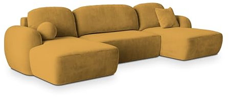 Masseno Ecksofa Savona K mit Schlaffunktion U-Form, Sofa mit Bettkasten, Wohnzimmersofa, Couch, Soffa, Bettsofa, Couchgarnitur- Gelb, Kronos 01