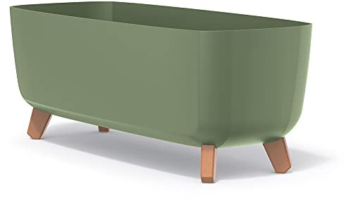 Tymar Blumentopf rechteckig mit Füßen Übertopf mit Beinen Blumenkübel länglich außen (Grün; 60 cm)