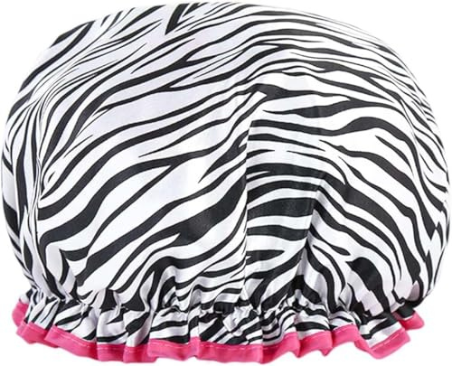 Hopzab Double Waterproof Shower Cap Reusable Bath Cap for Bathing Showering Cooking Spa Salon Sleeping Makeup(Zebra)