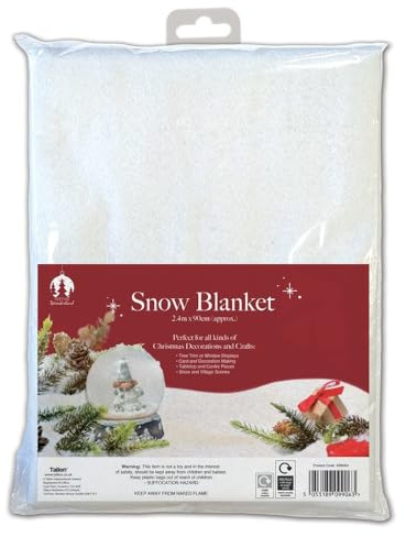 Künstliche Schneedecke, Weiß, 2,4 m x 90 cm, Weihnachtsdekoration für Fensterdekoration, Tischplatten, unter Baum, Krippe, Basteln und Winterwunderland-Dekor