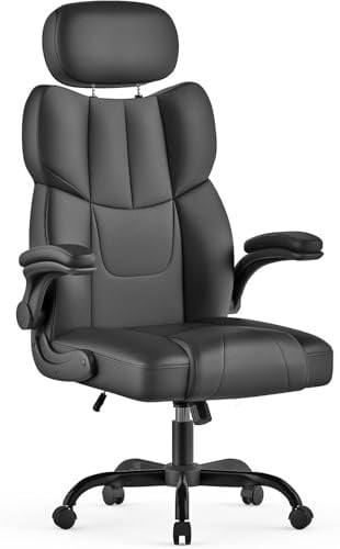naspaluro Office Chair, Ergonomic Gaming Desk Chair with Adjustable Headrest, Foldable Armrests, High Back PU Leather Executive Computer Chair, Tilt Function, Swivel Chair for Home Office&Study, Black