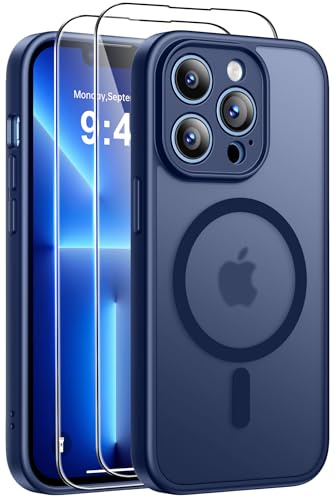 Qasyfanc for iPhone 13 Pro Case, Compatible with MagSafe, Dark Blue | Anti-Yellowing, 2 Tempered Glass Screen Protector, Full Camera Protection, Scratch Resistant, Shockproof Protection