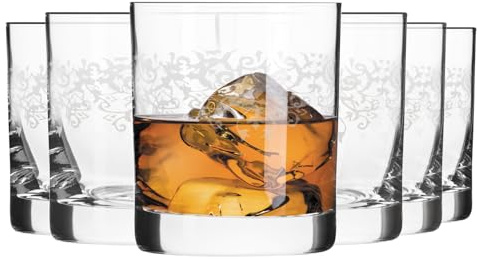 Krosno – Verres à Whisky 350 ml – Lot de 6 – Collection Krista Deco – Cristal Sans Plomb – Design Classique avec Motif Transparent