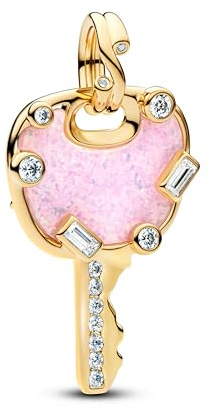 Pandora Moments 764349C01 Pendentif en Forme de clé d'amour irisée en Alliage plaqué Or 14 carats et oxyde de Zirconium Compatible ME et Moments Rose