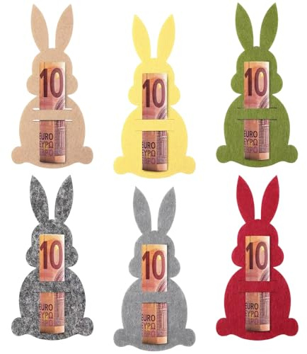 6 Stück Ostern Geldgeschenke, Osterhasen Filzdekorationen Geldgeschenk Verpackung, Ostergeldgeschenke, Ostern Filz Geld Geschenk Hase Lustige Osterdekoration zum Verschenken für Geld