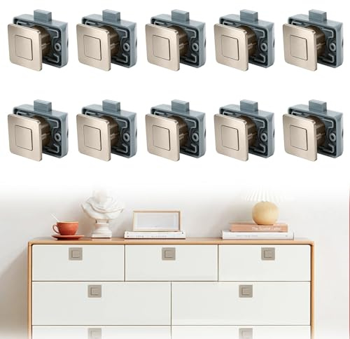 Opaltool Serratura Quadrata Chiusura a Pulsante per Mobili con Vite | Senza Chiave Metallico per Porte di Armadietti di Roulotte, Camper, Furgoni e Barche