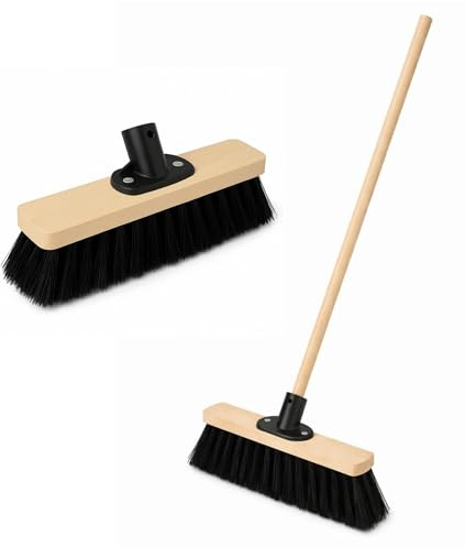 BH | 12 Soft Bristle Broom with 1.2M Long Handle | Black | Indoor Sweeping Brush for Tiles, Wood, Laminate Floors | Wooden Broom for Home, Kitchen, Patio, Garden & Office Cleaning - By BEST HOUSE