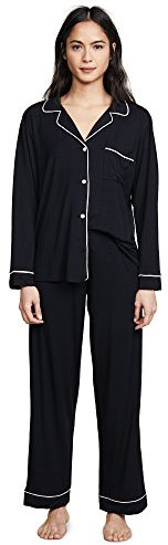 Eberjey Women's Gisele Two-Piece Long Sleeve & Pant Pajama Sleepwear Set, Black, Small
