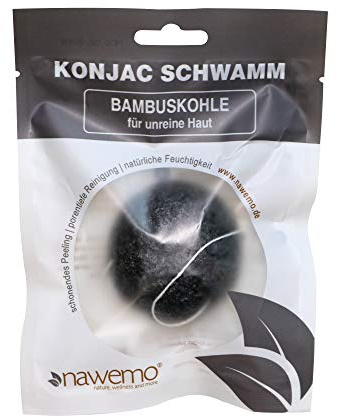 Konjac Schwamm Bambuskohle, für unreine Haut | Gesichtsschwamm, für besseres Hautbild