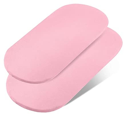 2 x Pink Moses Basket Fitted Sheets Set - 100% Jersey Cotton Bassinet Size Newborn Hypoallergenic Breathable Easy Care Soft Fitted Sheet For Baby Bassinet