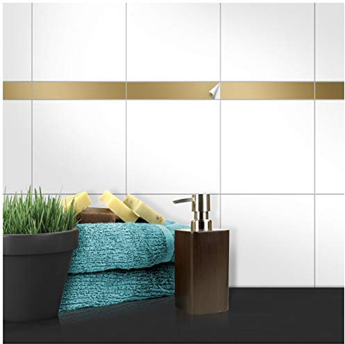 Wandkings Fliesenaufkleber - Wähle eine Farbe & Größe - Gold Seidenmatt - 3 x 20 cm - 50 Stück für Fliesen in Küche, Bad & mehr