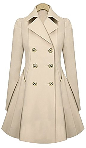 Elegant Übergangs Parka Damen mit Gürtel Slim Swing Winddicht Langmantel Herbst Winter Jacke Beige M