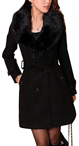 Damen Wintermantel Wollmantel Mit Faux Pelz Kragen Parka Herbstjacke Elegant Zweireihiger Trenchcoat Lang Mantel Übergangsjacke Dufflecoat Outwear Mit Gürtel