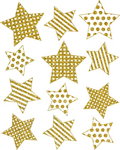 AVERY Zweckform 12 Fensterbilder Weihnachten Sterne gold (Made in Germany, selbstklebende Fenstersticker, Weihnachtsdeko Fenster, Fensterfolie ablösbar, beglimmert) 1 Bogen/12 Fensteraufkleber, 52951