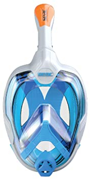 Seac Magica, Schnorchelmaske Vollgesichtsmaske Anti-Beschlag System mit einem weichen Maskenkörper, Dry Top Schnorchel mit Auslassventil, weiß/blau, S/M