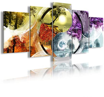 DekoArte 461 - Quadri moderni Stampa di Immagini Artistica | Tela Decorativa Per Soggiorno o Stanza da letto | Stile Paesaggio Ying Yang Quattro Stagione dell’anno | 5 Pezzi 200x100cmXXL