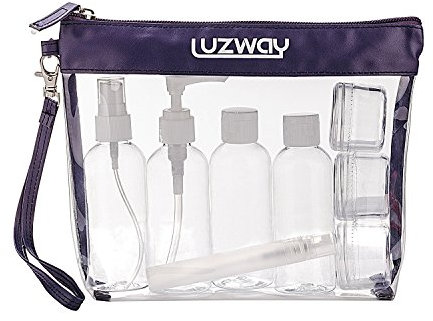 LUZWAY Kulturbeutel durchsichtig Flugzeug Beutel Flugzeugreiseset Transparenter Kulturbeutel mit 5 Sprühflaschen (max. 100 ml Fassungsvermögen) und 3 Flüssigkeitsbehältern