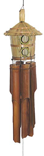 Bambus Windspiel mit Vogelhaus/Vogelnest II längstes Rohr 40 cm Garten-Deko Bambus-Klangspiel mit harmonischem Ton und warmem Klang Feng Shui