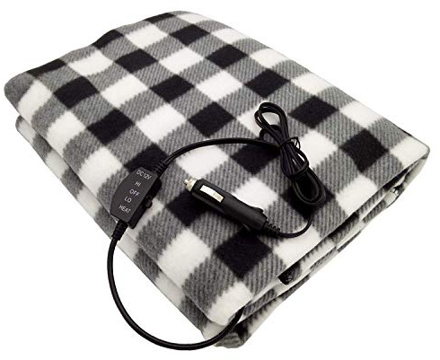 TOHMR Electric Blankets - 12V Electric Car Heating Blanket Fleece Blanket for Winter Cold Weather Car Travel and Camping Use (Gray/White)